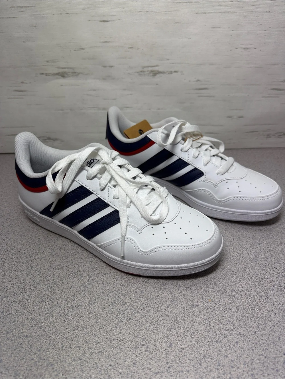 adidas White Navy Red Low-Top Sneakers — Classic 3-Stripes